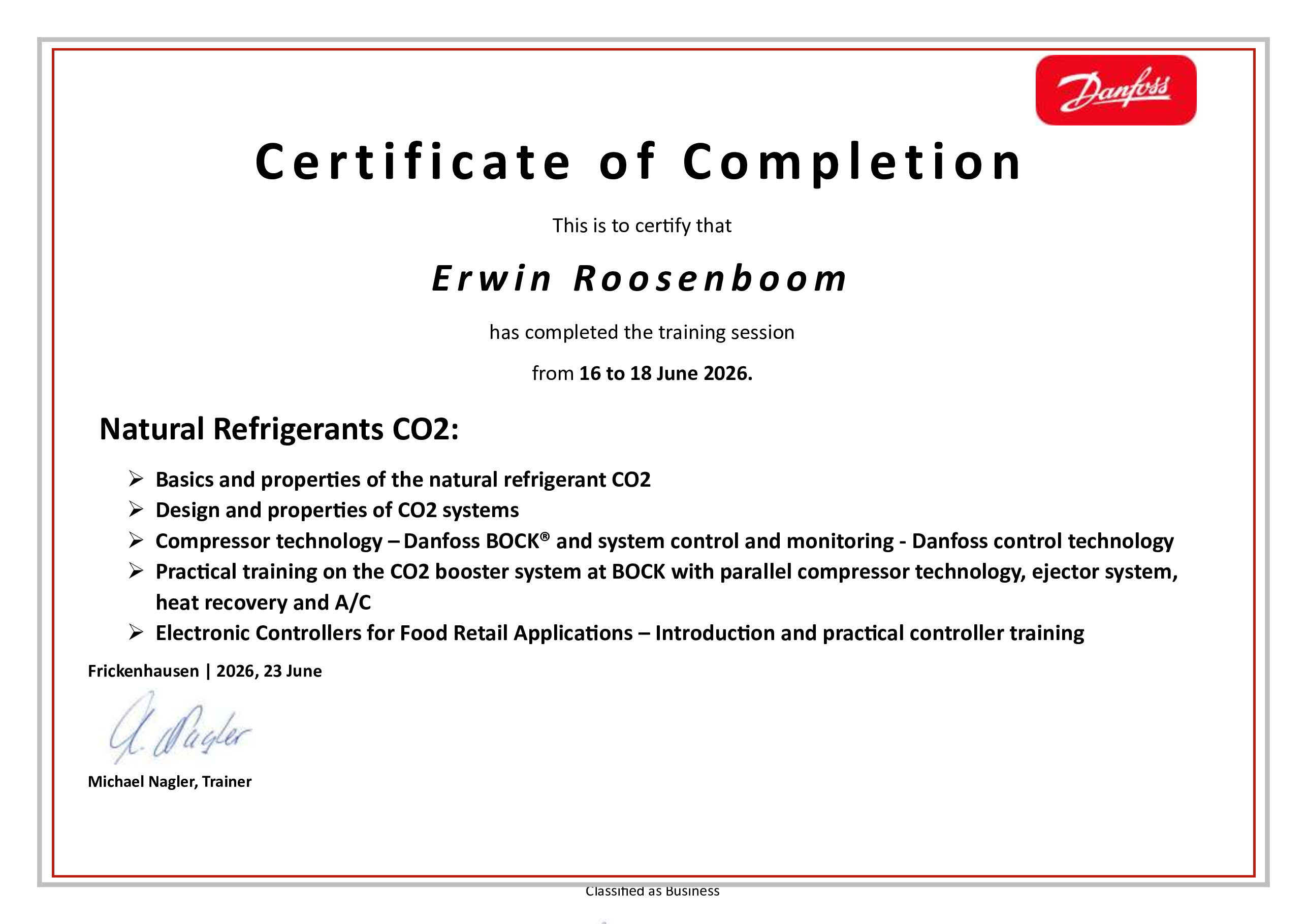 Danfoss Certificate