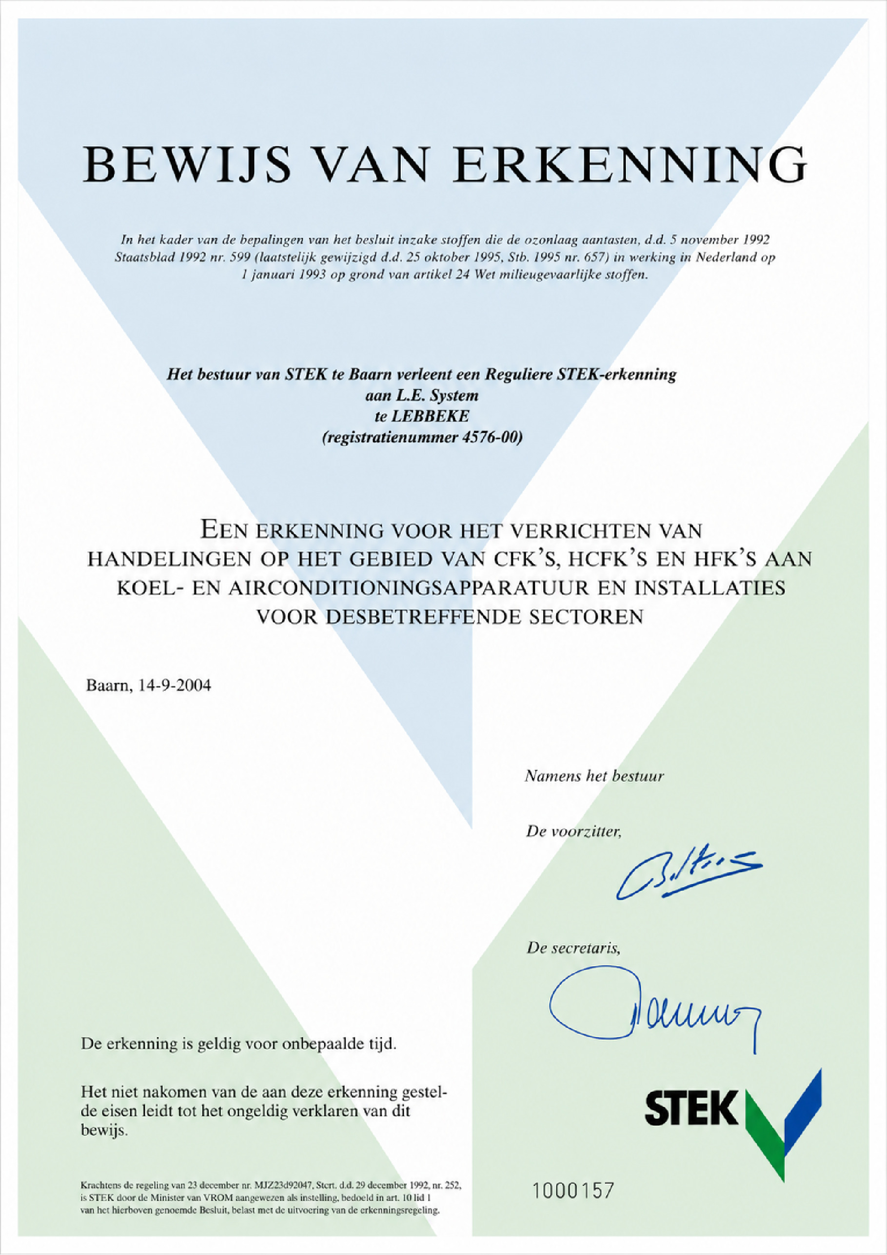 Stek certificaat  F- Gassen