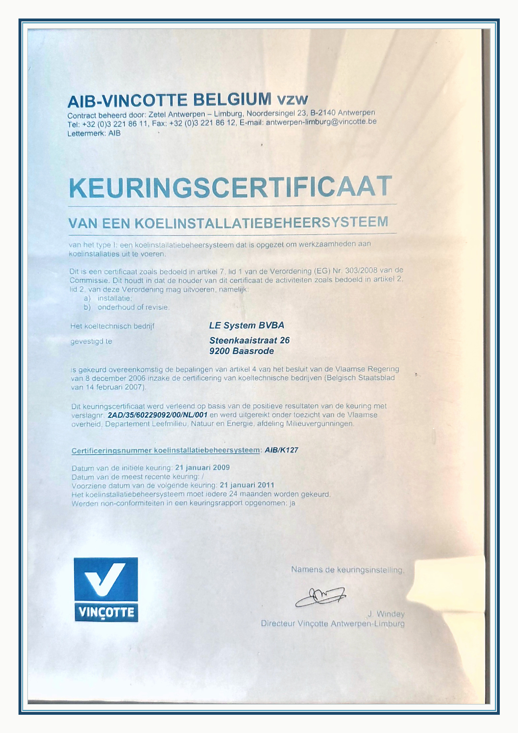 AIB-Vincotte Keuring Koelinstallatie !